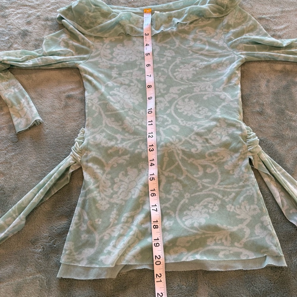 Moth Sheer Mesh Floral Top Womens Small Green Ruched Tie Long Sleeve - Picture 7 of 10